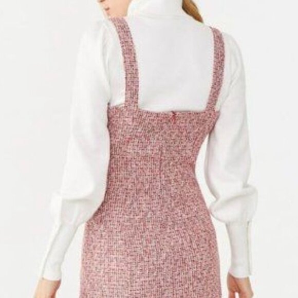 NWOT Forever 21 Pink-Red Tweed Double-Breasted Mini Dress - Picture 3 of 8